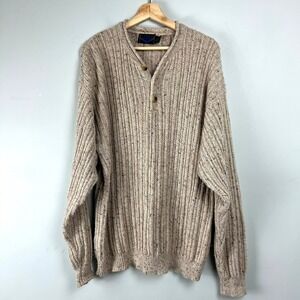 Vtg Etchings Men XL Henley Rolled Neck Sweater Ribbed Knit Fisherman Grunge 90s